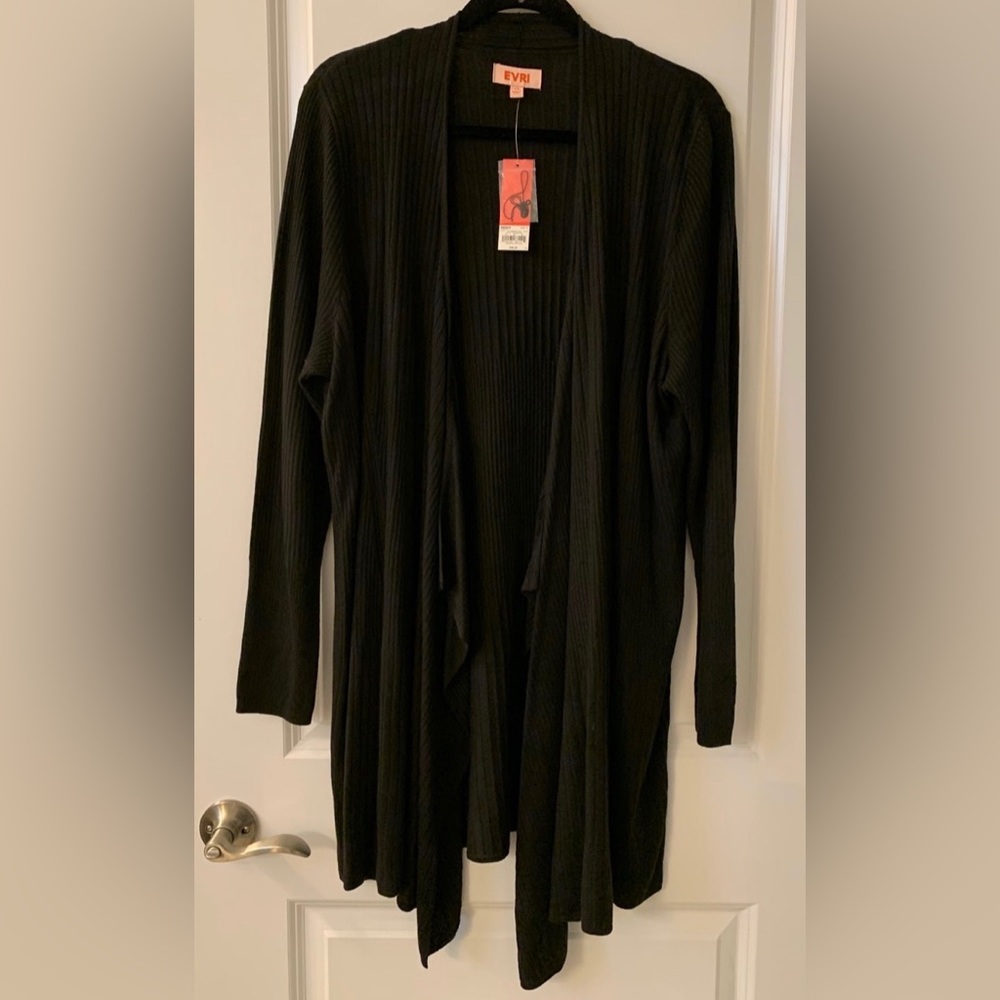 #123 - NWT EVRI Brand BLACK Open Drape Front Cardigan Sweater SIZE 1X (16/18/20)